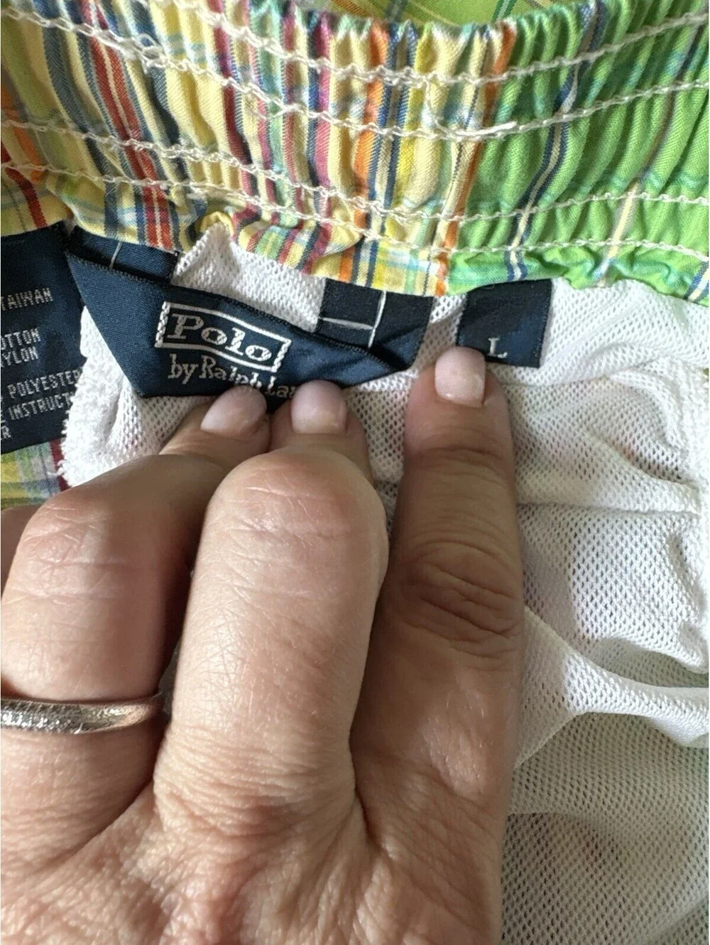 Polo Ralph Lauren Madras Plaid Swim Trunks Large Yellow Multicolor Quick Dry